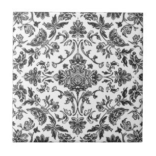 Carreau Chinoiserie Florale Noir & Blanc Aquarelle