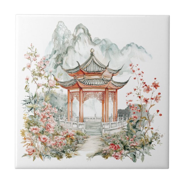 Carreau Chinoiserie Toile De Jouy Pagode  (Devant)