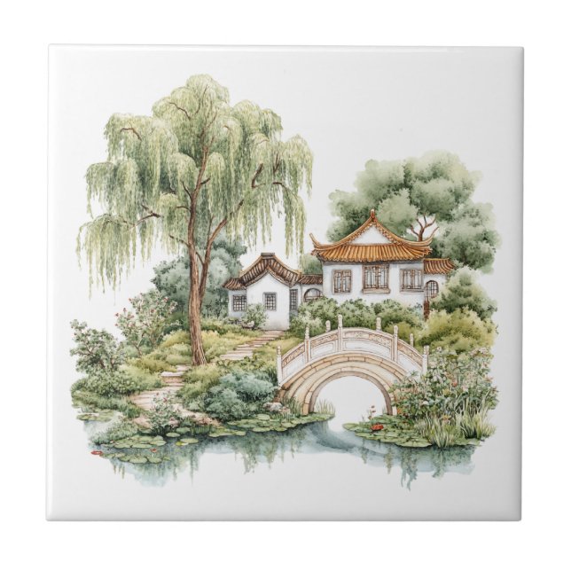 Carreau Chinoiserie Toile De Jouy Pagode  (Devant)