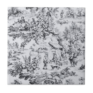 Carreau Chinoiserie Toile Noir Blanc Style Rustique