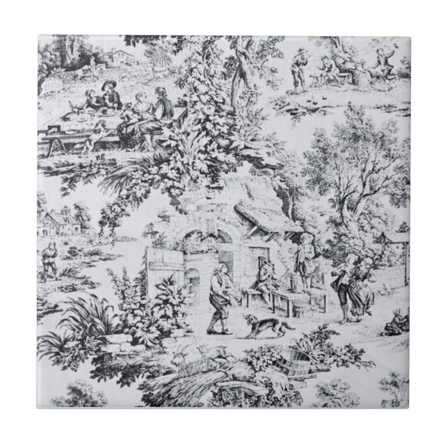 Carreau Chinoiserie Toile Noir Blanc Style Rustique (Devant)