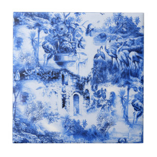 Carreau Chinoiserie toile, saule bleu, porcelaine bleue 