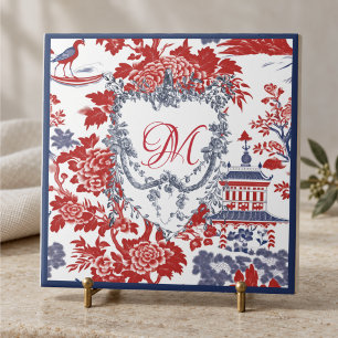 Carreau Chinoiserie vintage Delft rouge français monogramm