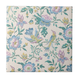 Carreau Chinoiserie Vintage Oiseaux Floral Motif Pastel