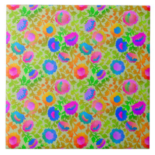 Carreau Chintz exotique floral teinté de vert