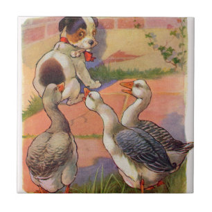 Carreau Chiot et oie des années 1930