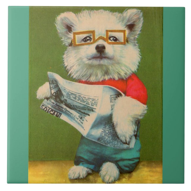 Carreau chiot lisant le journal (Devant)