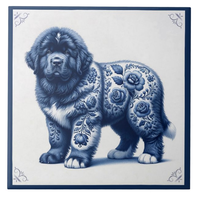 Carreau Chiots Terre-Neuve Bleu de Delft (Devant)