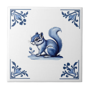 Carreau Chipmunk Delft Blue White Corners Bois Animaux