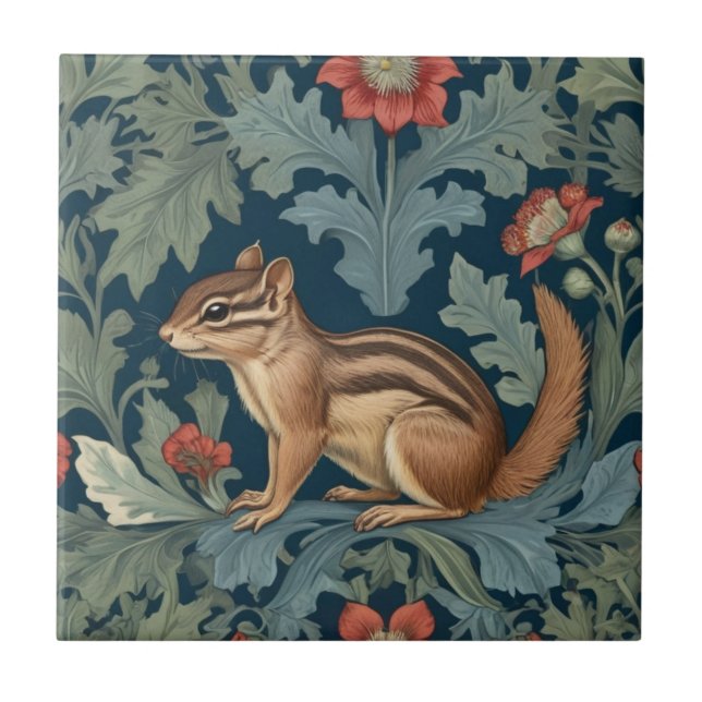 Carreau Chipmunk William Morris style gauche face feuillu (Devant)