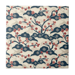 Carreau Chiyogami japonais Ume Corail Rouge Indigo Crème