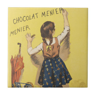 Carreau Chocolat Menier Fille Française Vintage 1892 Art