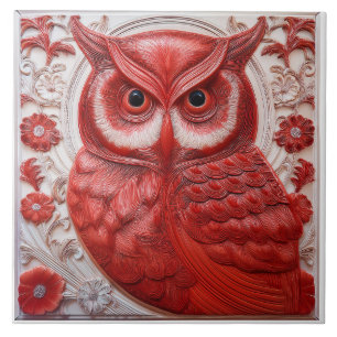 Carreau Chouette Art Nouveau en relief faux L rouge