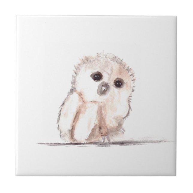 Carreau Chouette-bébé Oiseau des bois Aquarelle (Devant)