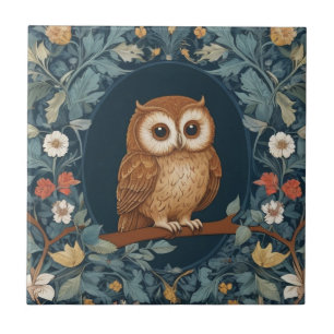 Carreau Chouette Brown mignonne Bleu foncé Fleurs d'été pr