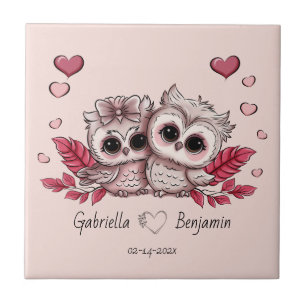 Carreau Chouette cartonnée amoureux Coeur Saint-Valentin