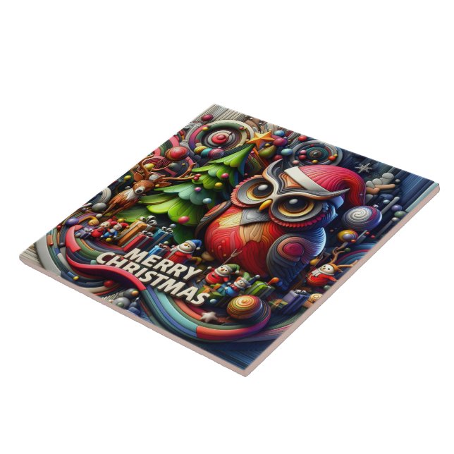 Carreau Chouette et amis festive fêtent la joie de Noël (Côté)