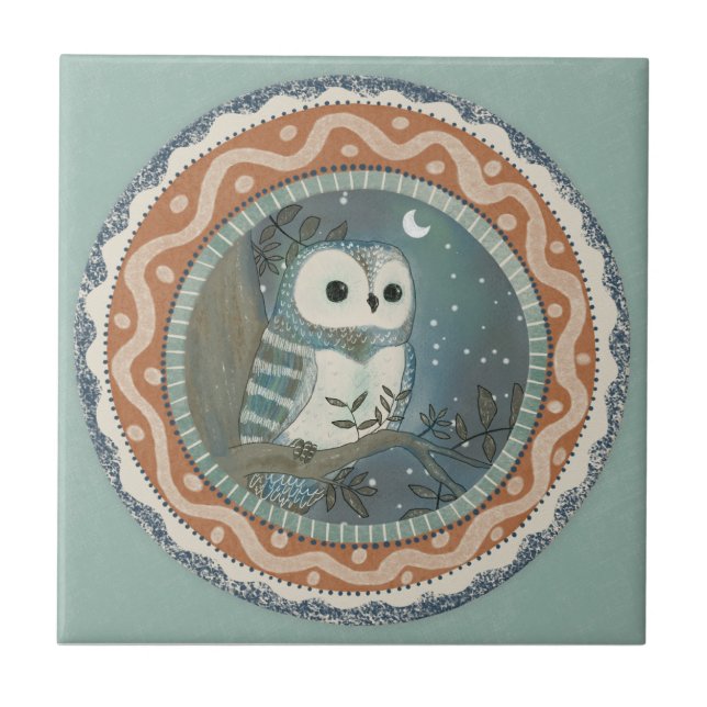 Carreau Chouette fantaisie bleu mint terracotta sarcelle a (Devant)