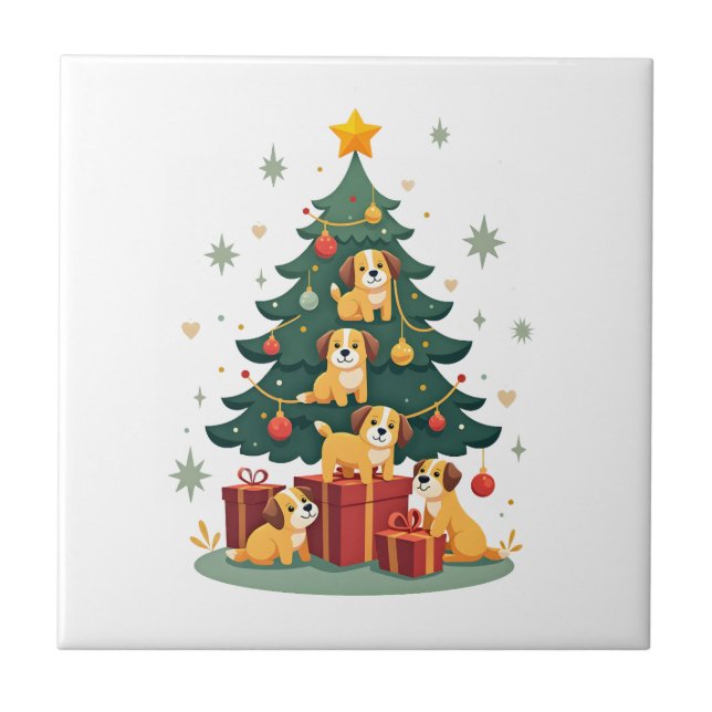 Carreau Christmas Dog Tree T-Shirt Cute Funny Puppy Dogs X (Devant)