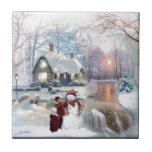 Carreau Christmas Glisten Winter Snowman Scene<br><div class="desc">Christmas design created by Tyra O'Bryant</div>