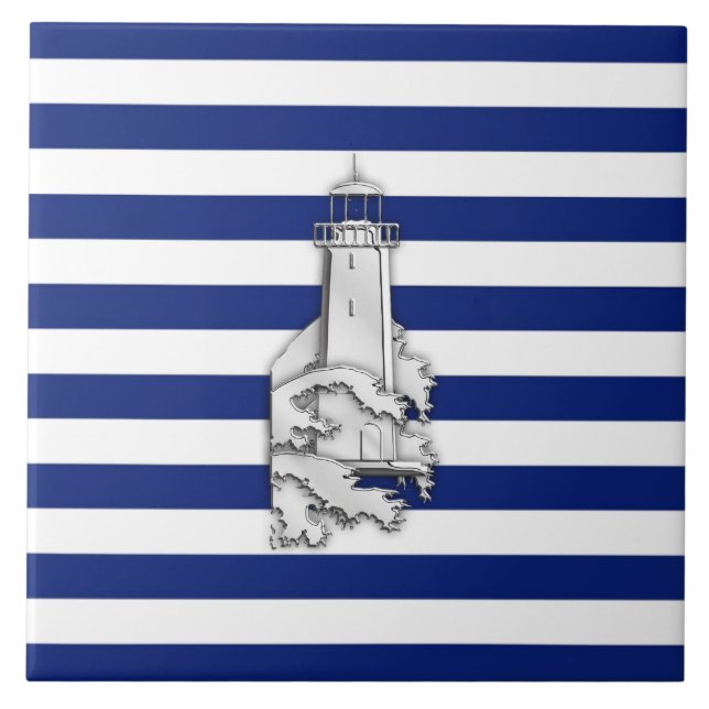Carreau Chrome Like Lighthouse on Nautical Stripes (Devant)