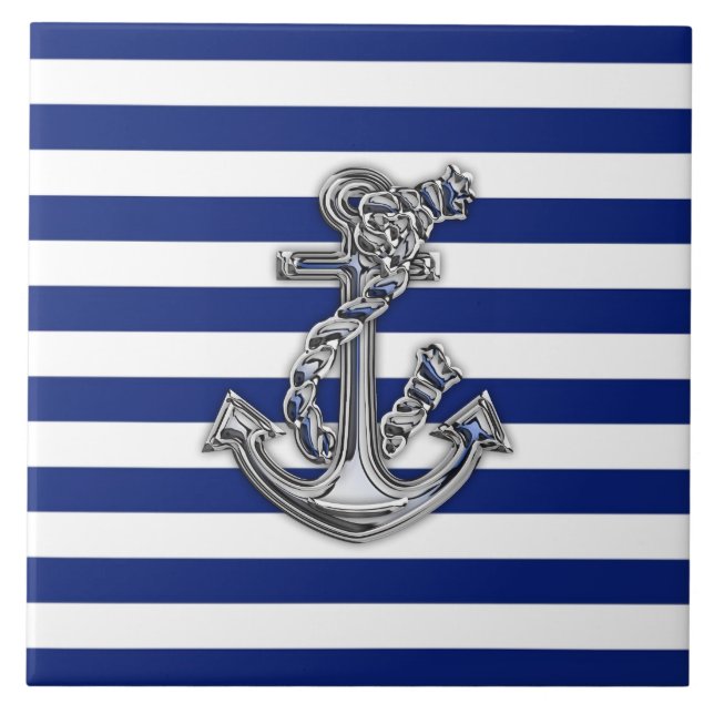 Carreau Chrome Like Rope Anchor on Nautical Stripes (Devant)