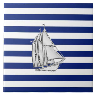 Carreau Chrome Sailboat on Nautical Stripes