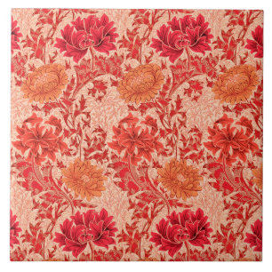 Carreau Chrysanthèmes Art Nouveau, Coral Orange