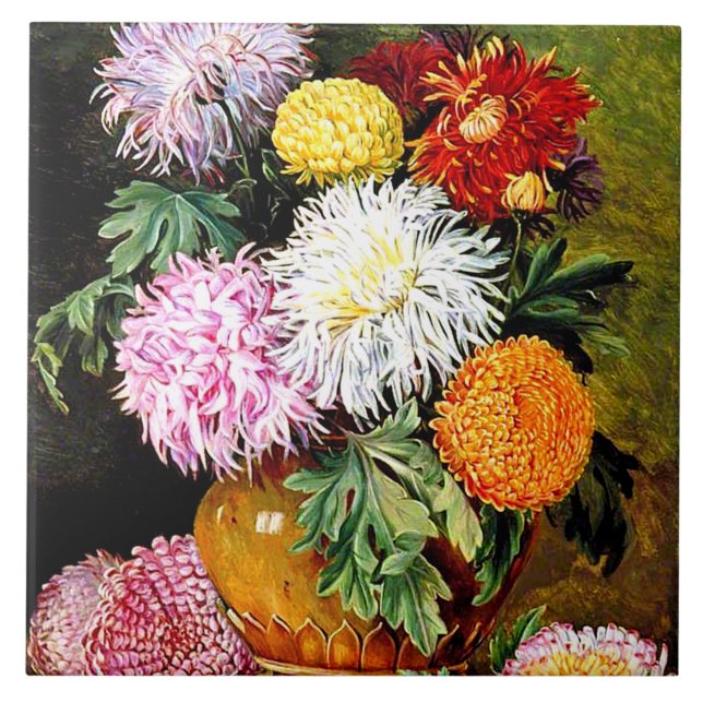 Carreau Chrysanthèmes japonais, célèbre peinture, (Devant)