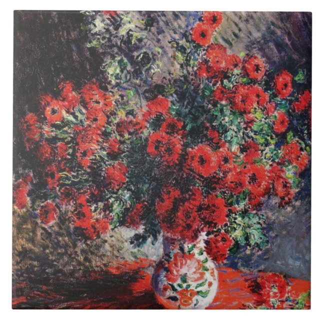 Carreau Chrysanthèmes rouges Claude Monet vintages (Devant)