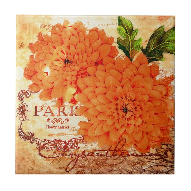 Carreau Chrysanthèmes vintage d'automne (Devant)