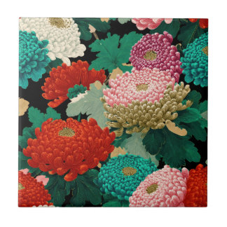 Carreau Chrysanthemum Flowers Vintage Floral Patttern 