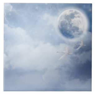 Carreau Ciel bleu magique avec cygnes volants