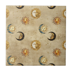 Carreau Ciel Solaire & Lune Étoile Dorée Motif Nuit (4)