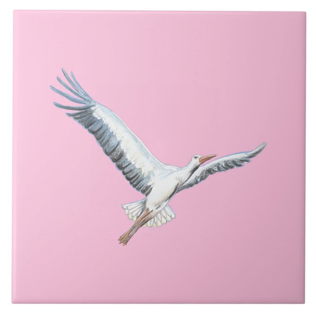 Carreau cigogne blanche volante rose pastel (Devant)