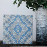 Carreau Ciment Vintage bleu à l'air Motif géométrique<br><div class="desc">Carreaux décoratifs d'inspiration vintage avec un motif sans couture de formes géométriques dans les tons bleus sur un arrière - plan texturé ciment.</div>