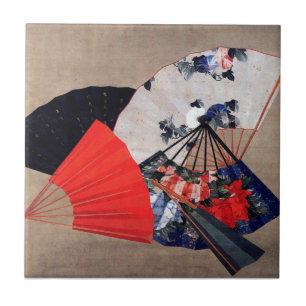 Carreau Cinq fans japonais, Hokusai, Ukiyoe