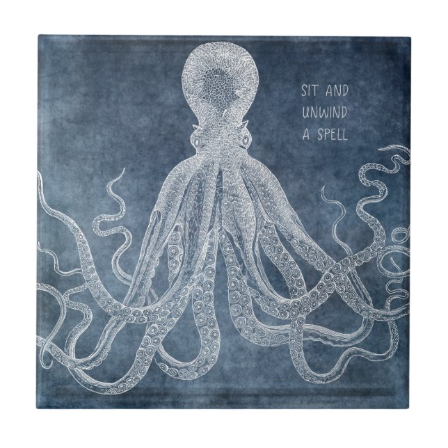 Carreau Citation d'aquarelle bleu octopus twilight Vintage (Devant)