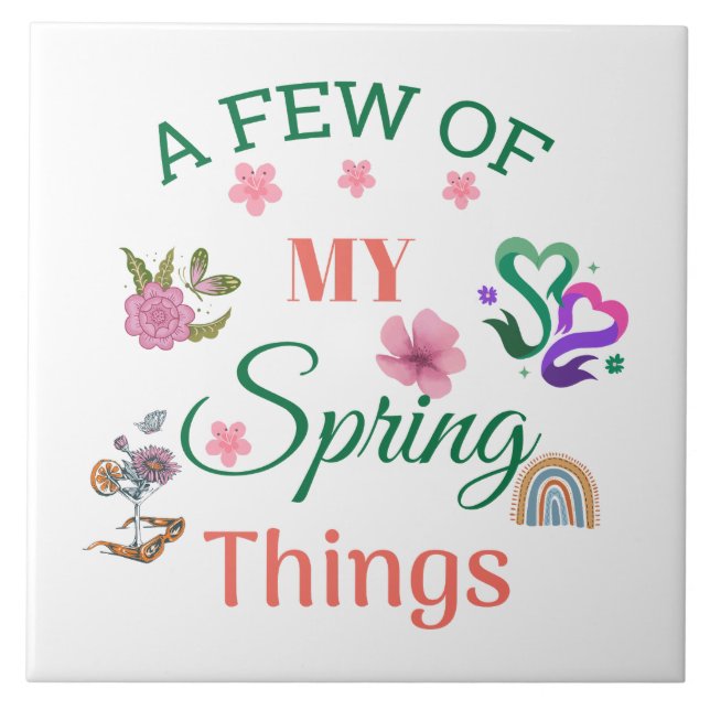 Carreau Citation de printemps joyeux avec fleurs et arcs-e (Devant)