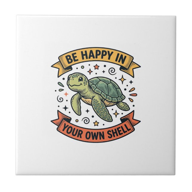 Carreau Citation de Tortue Heureuse Dessin de Gravure Vint (Devant)