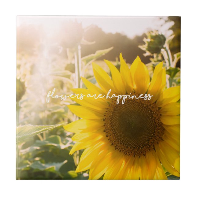 Carreau Citation tournesol "les fleurs sont le bonheur" (Devant)
