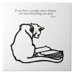 Carreau Citation vintage de chat de jardin de bibliothèqu