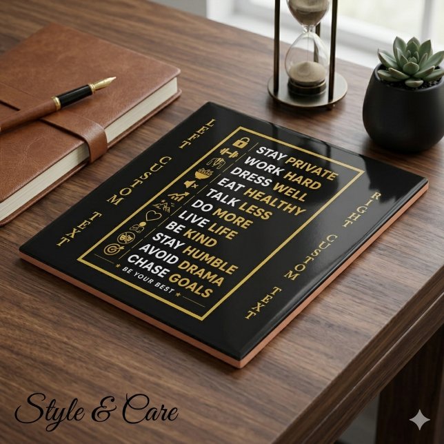 Carreau Citations de réussite motivationnelle Typographie  (Motivational Success Quotes Black Gold Typography Ceramic Tile)