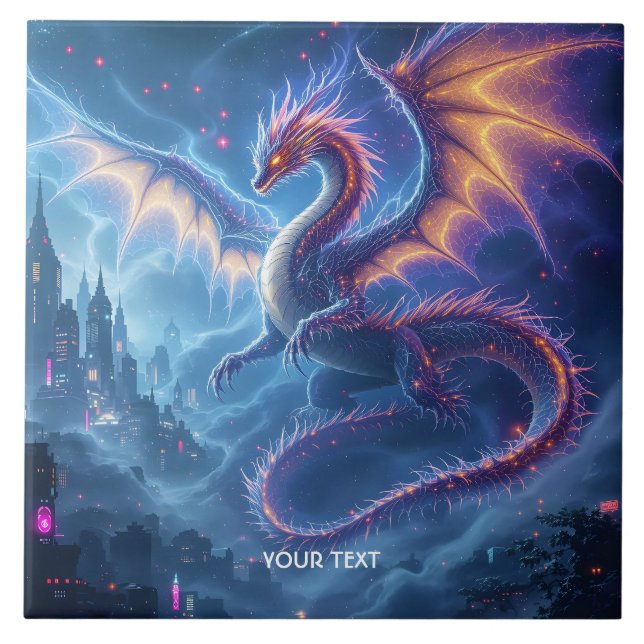 Carreau Cité fantastique du dragon bleu mignon (Devant)
