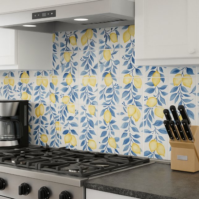 Carreau Citron à l'aquarelle bleue (Créateur téléchargé)