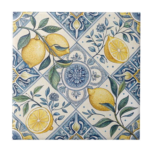 Carreau Citron à l'aquarelle bleue (Devant)