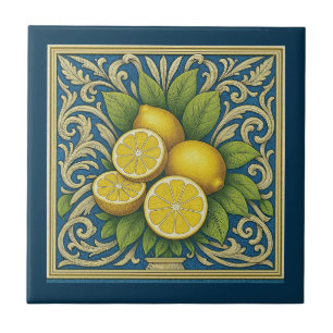 Carreau Citron Amalfi Bleu Méditerranée Art Nouveau