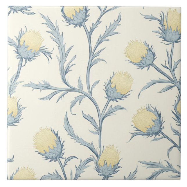 Carreau Citron bleu chardon Floral Motif (Devant)