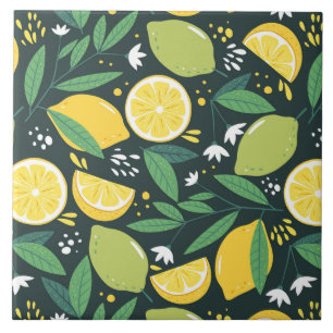 Carreau Citron et Limon Motif de fruits en vert et jaune