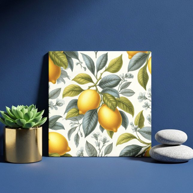 Carreau Citron jaune vibrant et botanique à l'aquarelle bl (Créateur téléchargé)